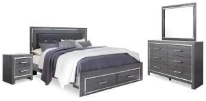 Lodanna Queen Panel Bed with Mirrored Dresser and Nightstand in Gray