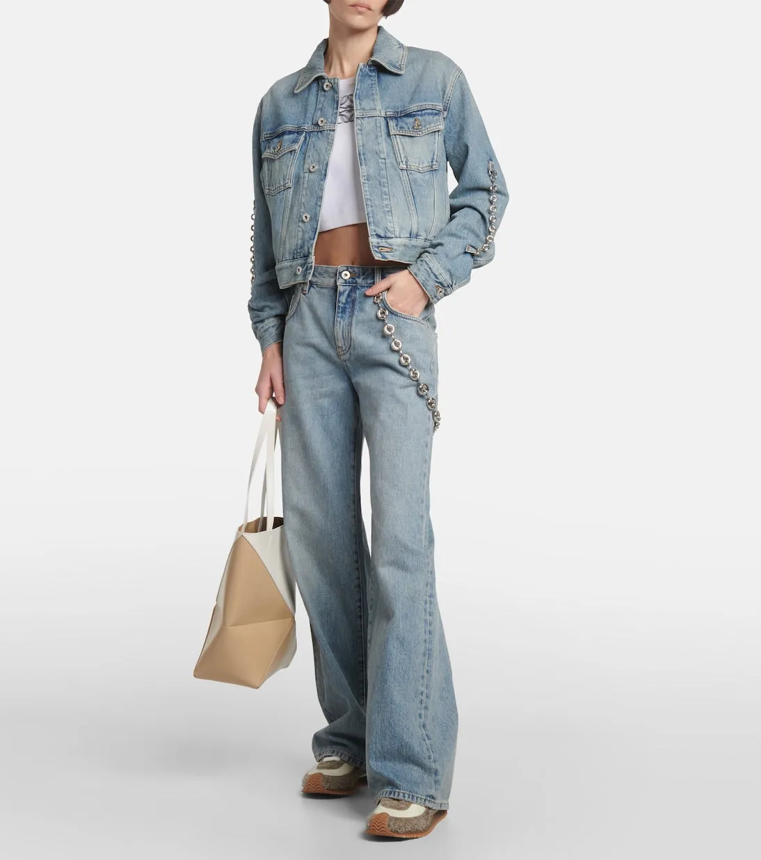 Loewe High Rise Flare Jeans with Chain, Blue