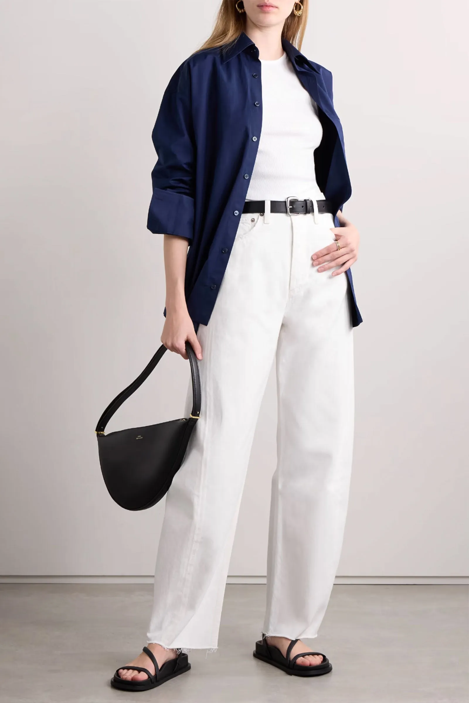 Luna Frayed High-Rise Barrel-Leg Jeans