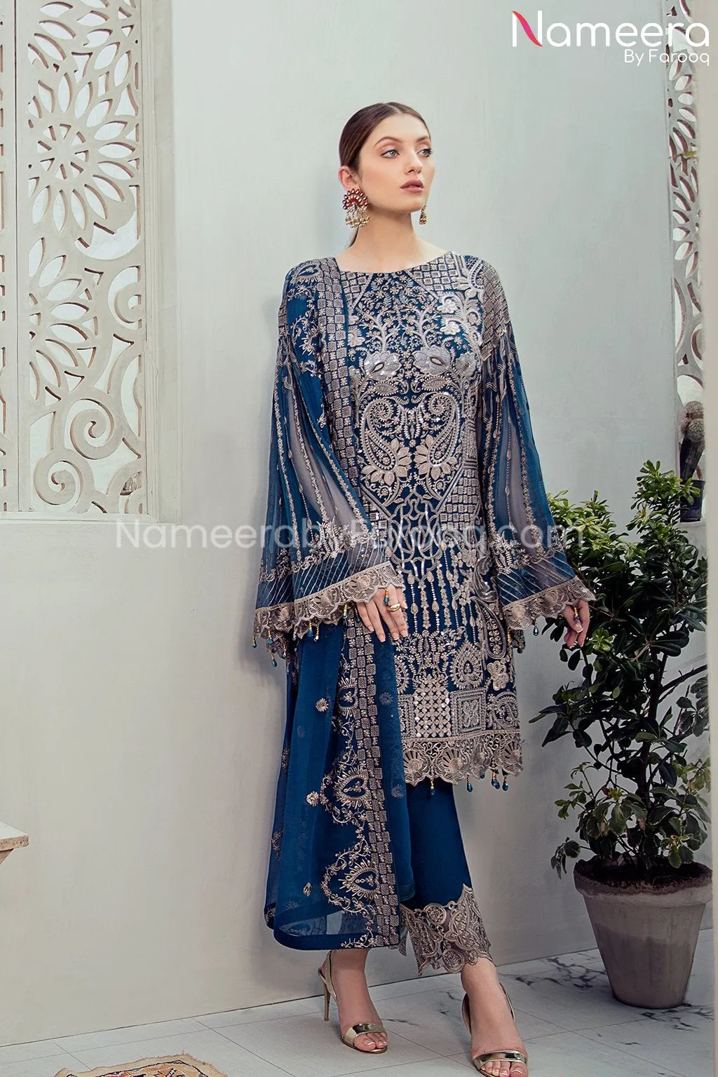 Maryum n Maria Embroidered Chiffon Dress Online #PF105