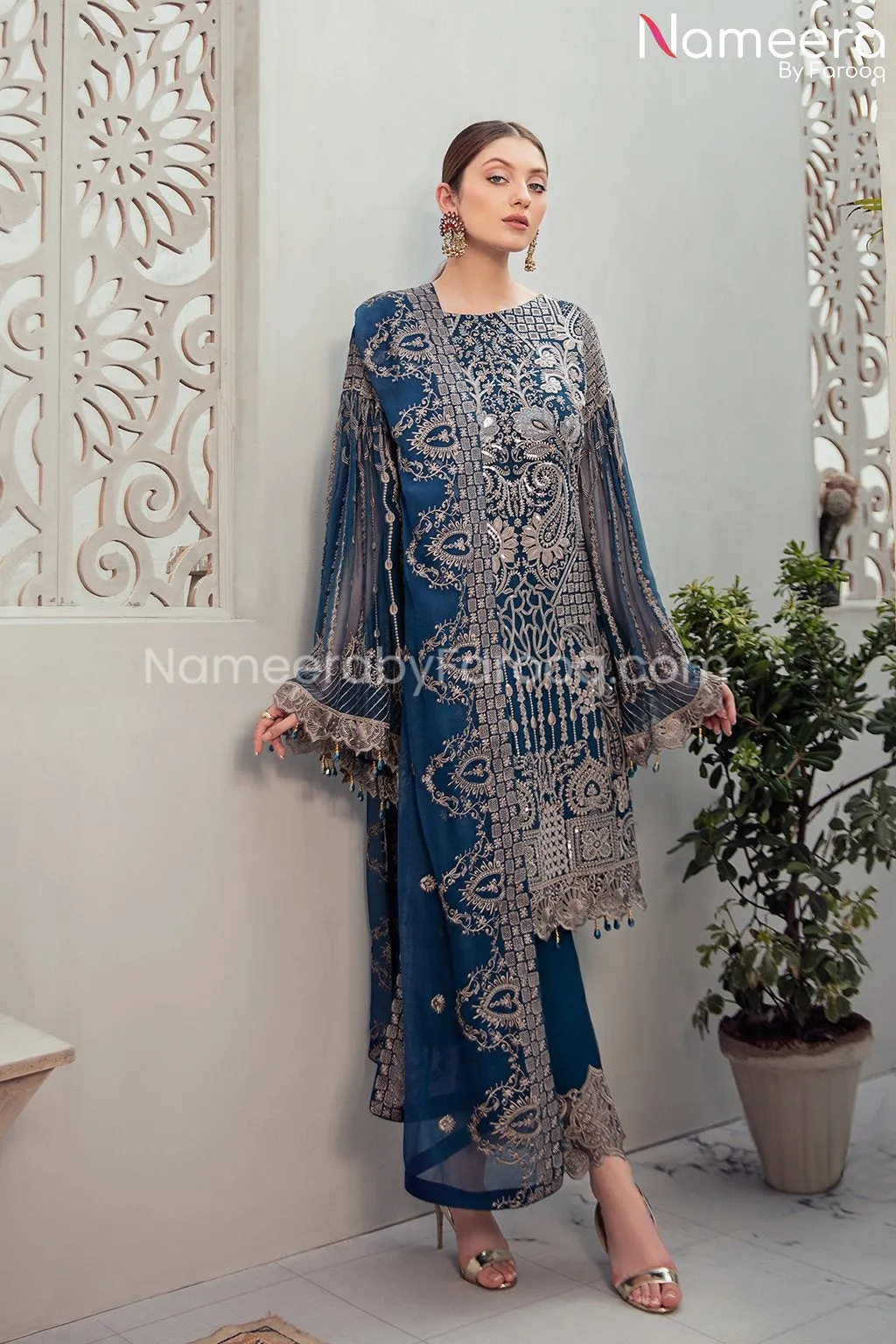 Maryum n Maria Embroidered Chiffon Dress Online #PF105