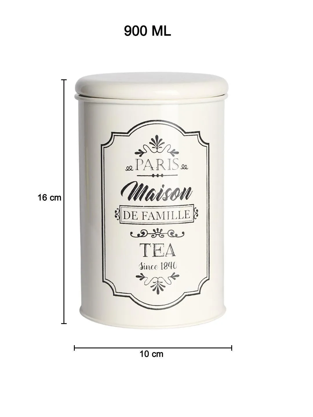 Metal Tea Jar - Ivory & 900 Ml