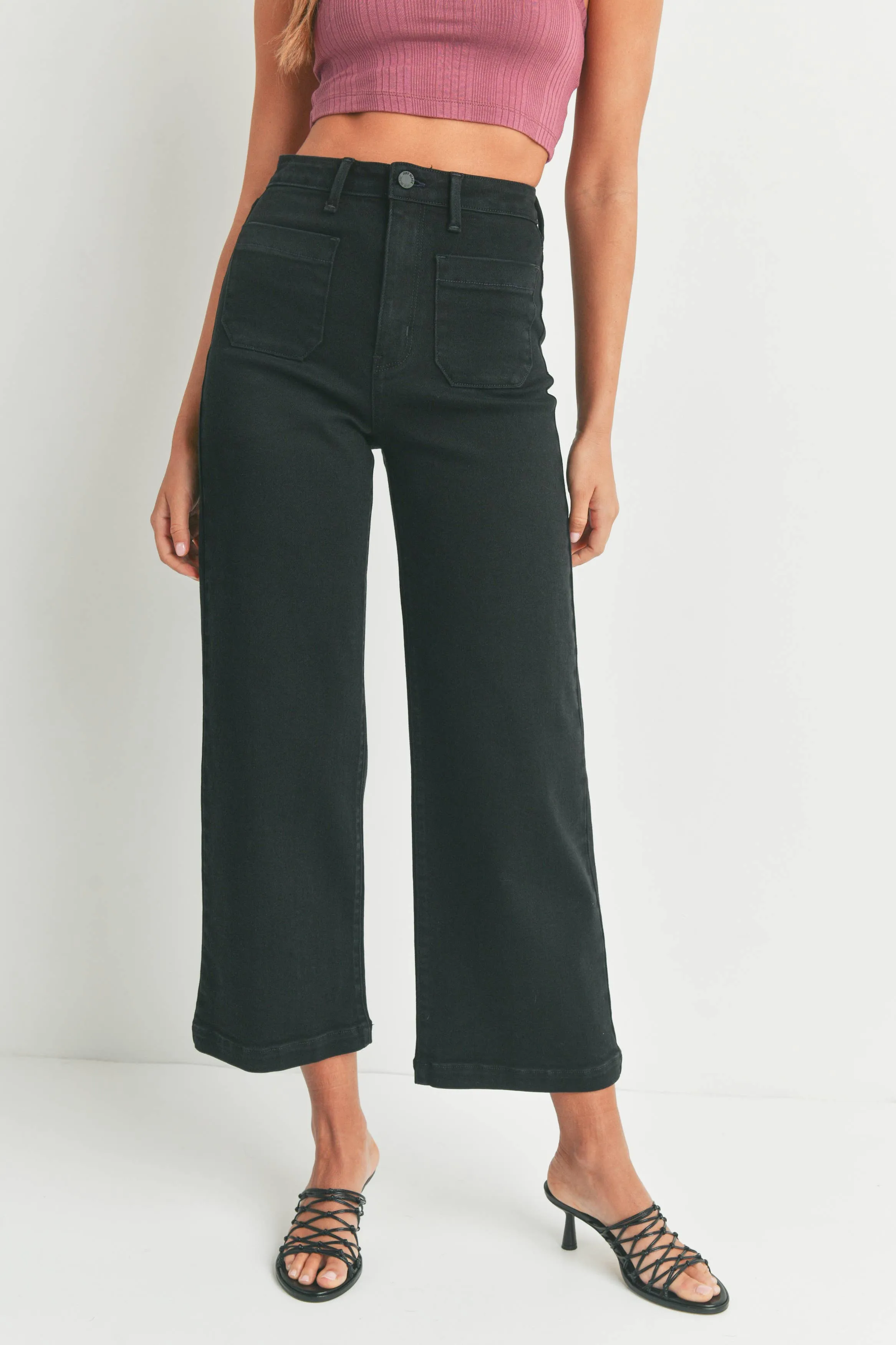 Patch Pocket Wide Leg Denim - Black