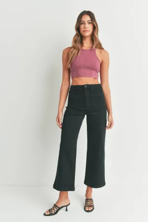 Patch Pocket Wide Leg Denim - Black