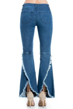 PF3028N-Robertson Street Split Back Mid-Rise Denim Flare Jeans