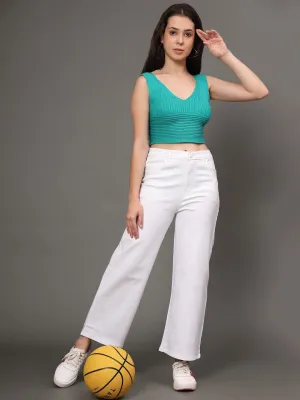 Pure Elegance Wide Leg White Jeans