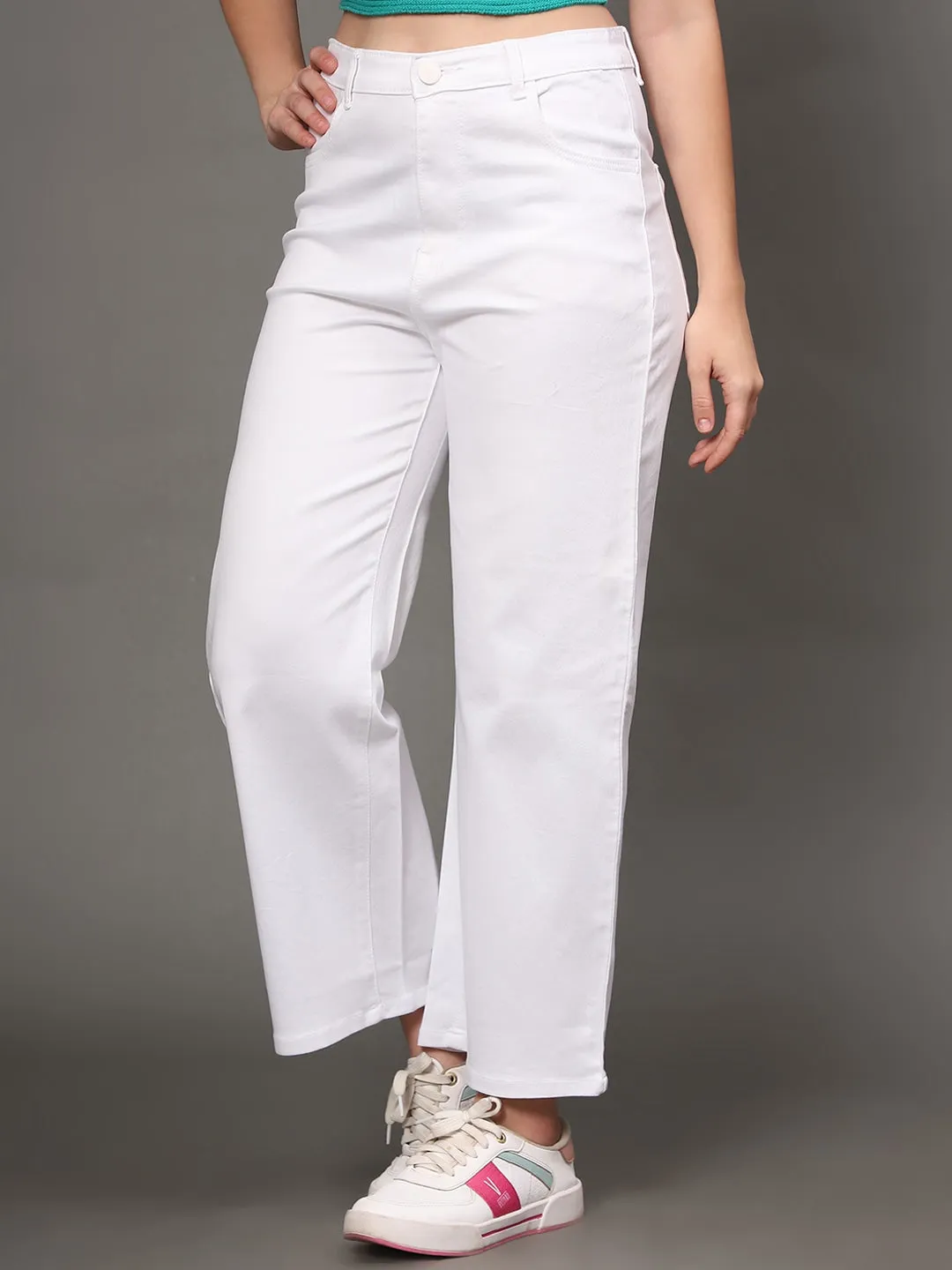 Pure Elegance Wide Leg White Jeans