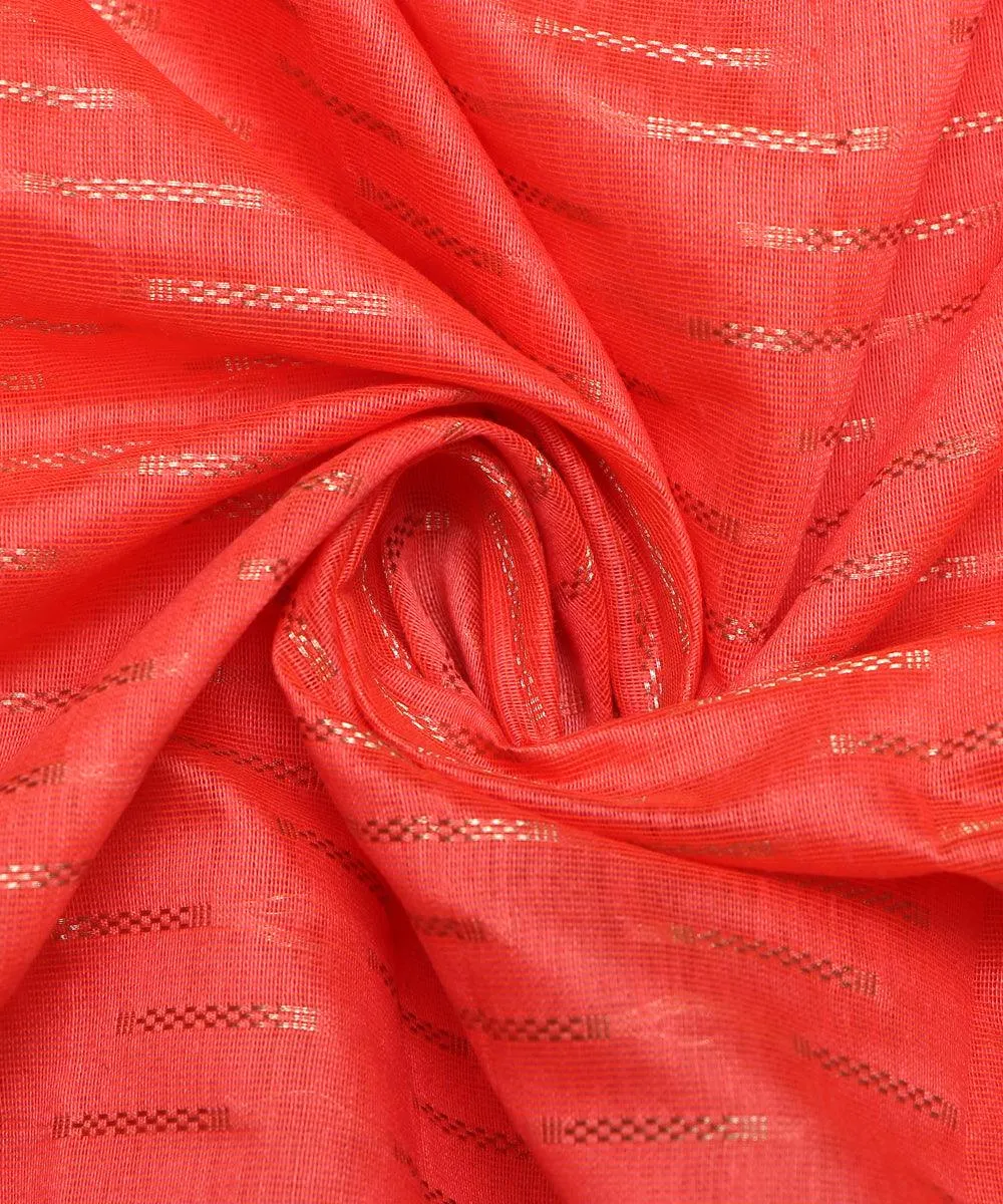 Red Colour Geometric Pattern Chanderi Silk Fabric