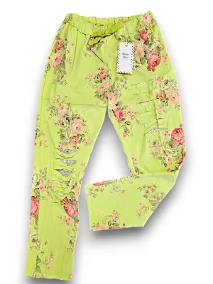 RIPPED PANTS LINEN HIGH TEA BRIGHT LIME