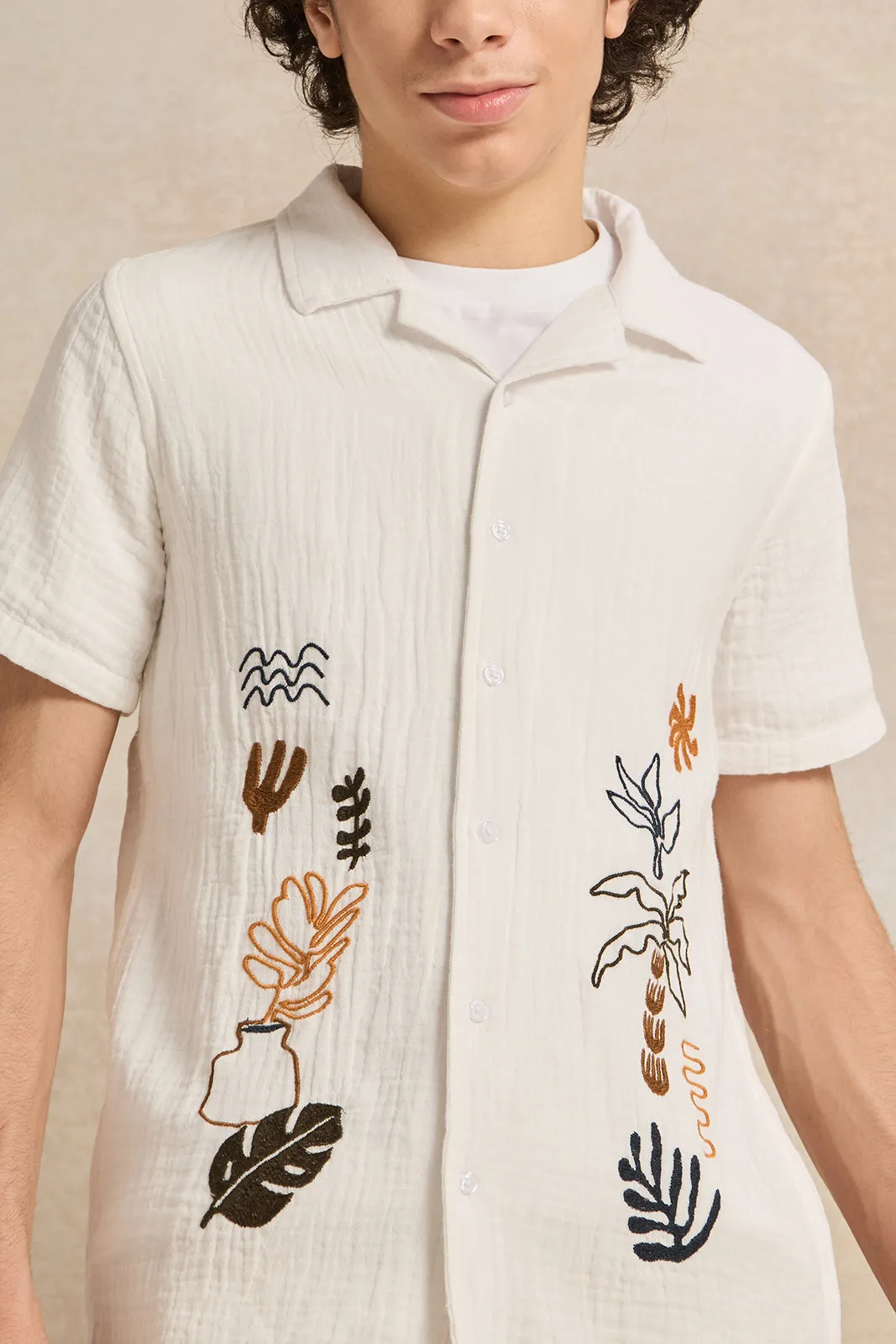 Senior Boys Beige  Embroidery Shirt