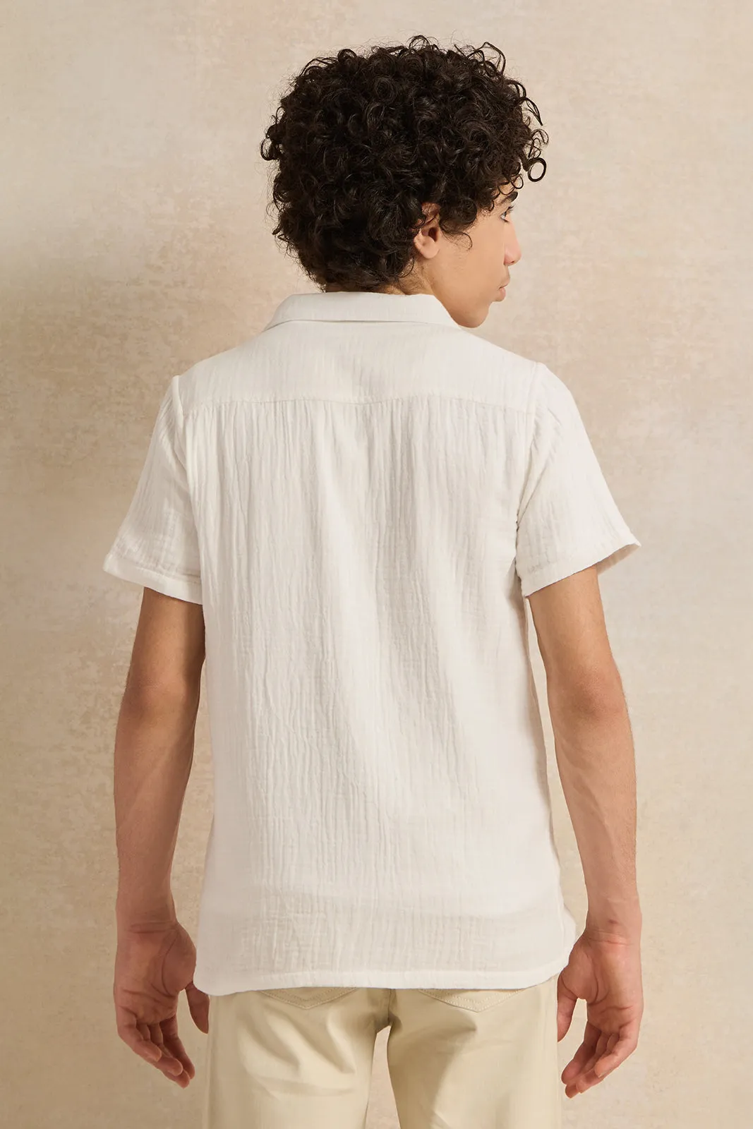 Senior Boys Beige  Embroidery Shirt