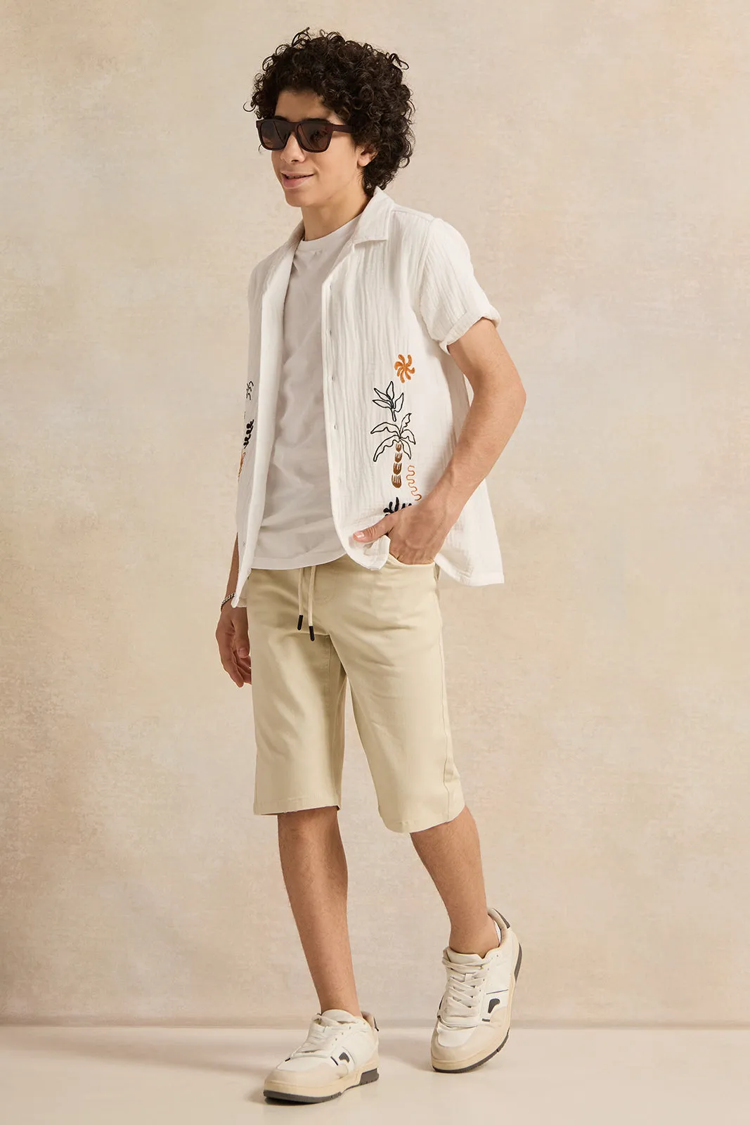 Senior Boys Beige  Embroidery Shirt