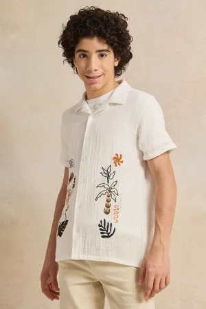 Senior Boys Beige  Embroidery Shirt