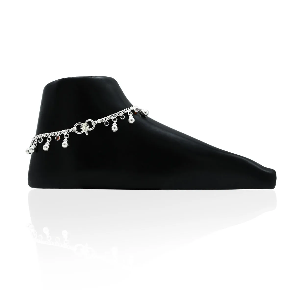 SIlver Large Beads With Gems Anklet