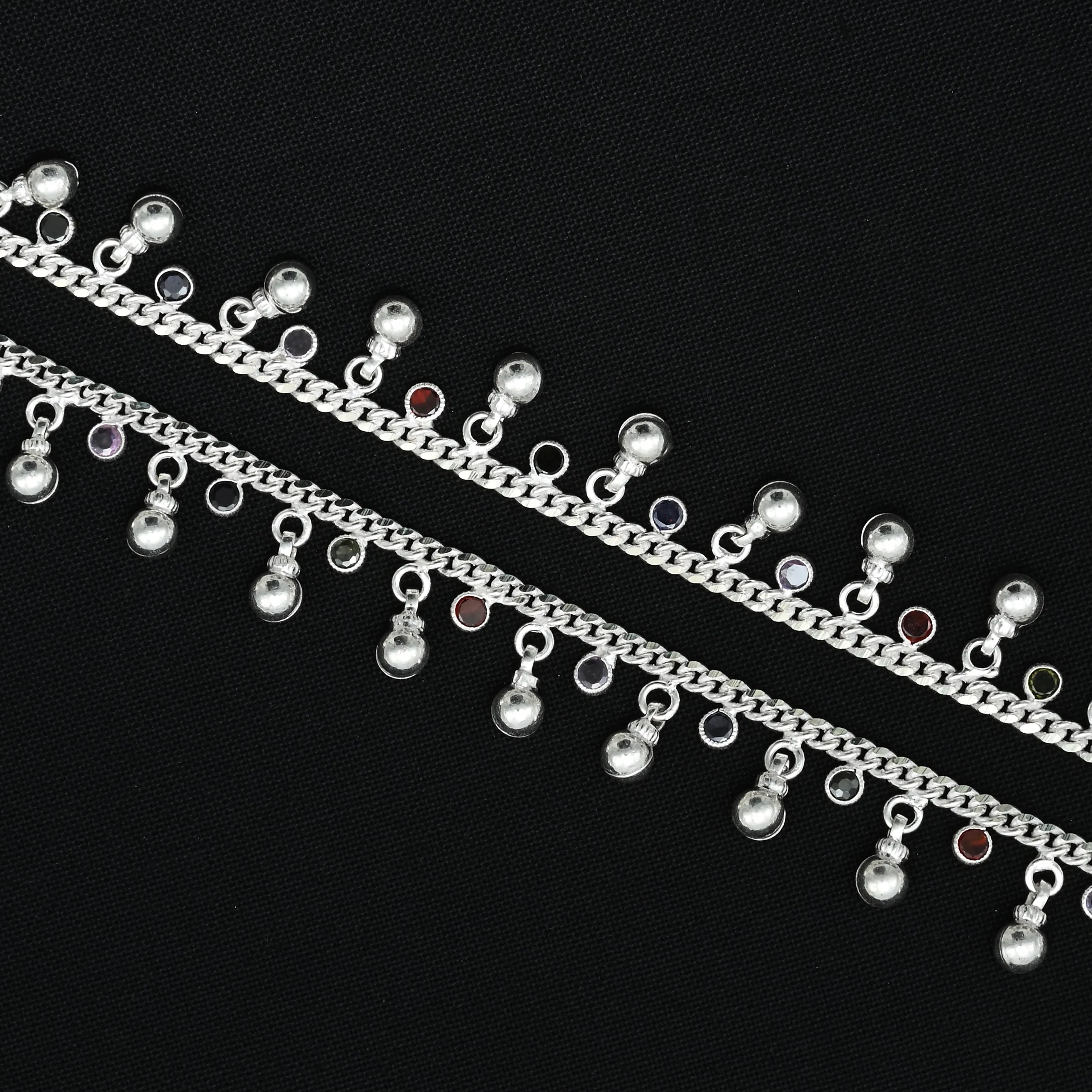 SIlver Large Beads With Gems Anklet