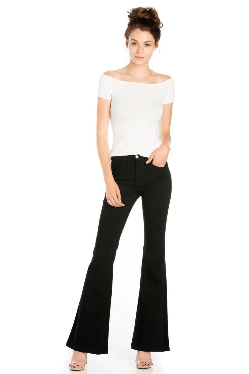 Stepping Out Mid-Rise Denim Flare Jeans Black
