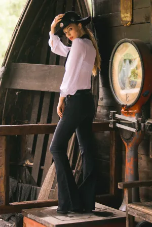 Stepping Out Mid-Rise Denim Flare Jeans Black