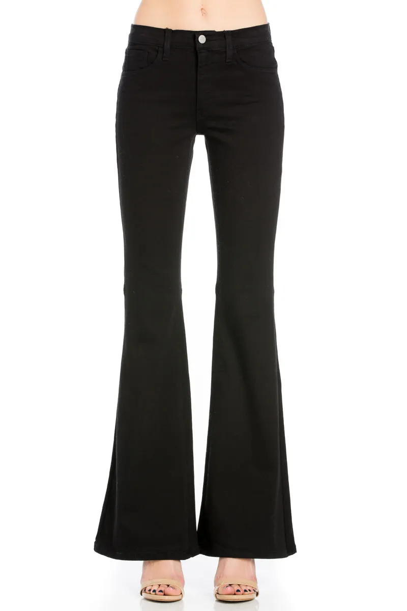 Stepping Out Mid-Rise Denim Flare Jeans Black
