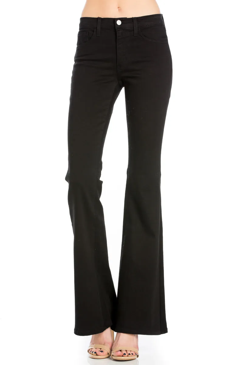 Stepping Out Mid-Rise Denim Flare Jeans Black