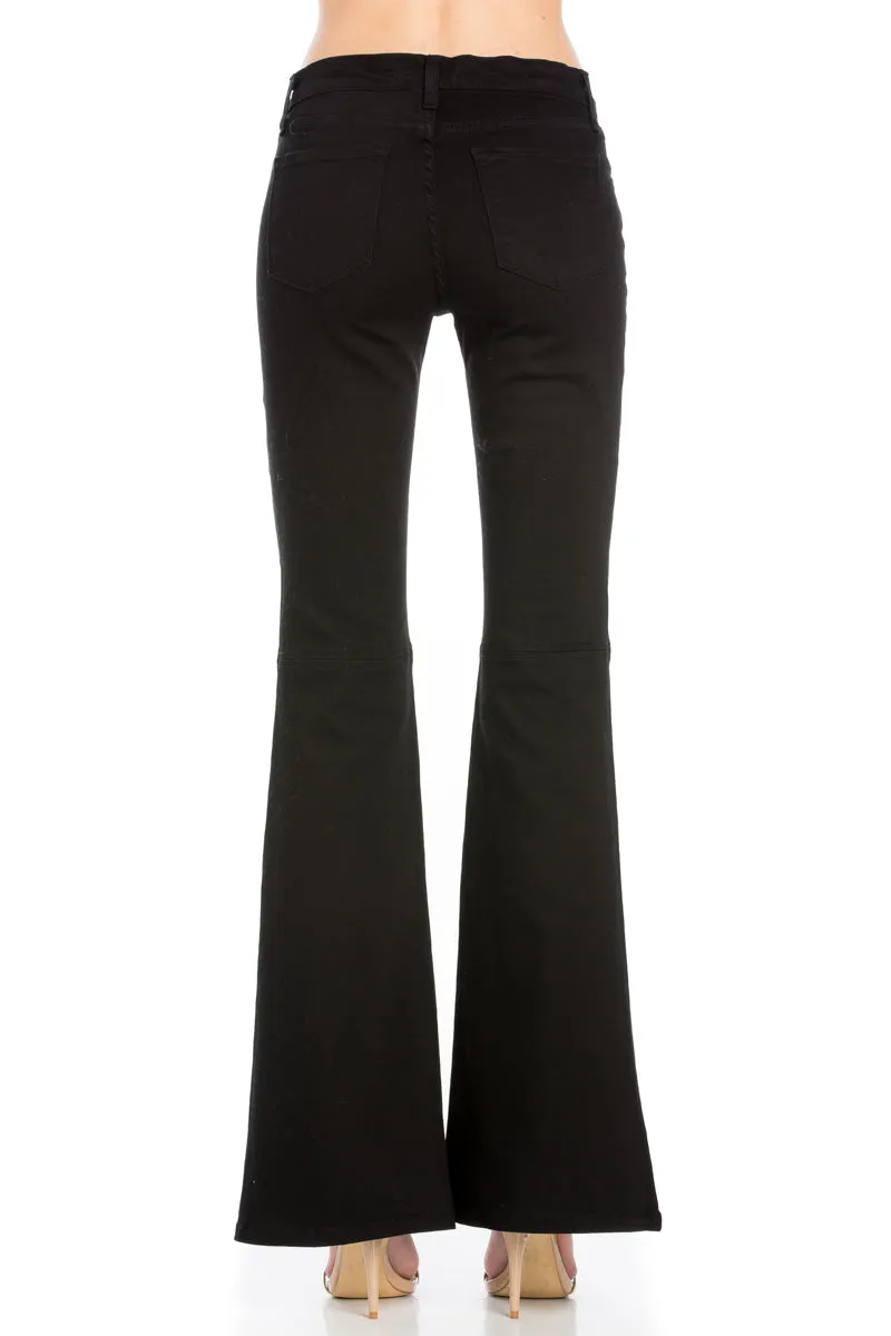 Stepping Out Mid-Rise Denim Flare Jeans Black