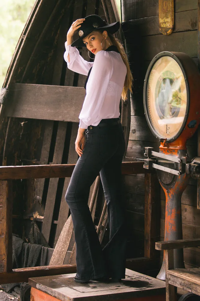 Stepping Out Mid-Rise Denim Flare Jeans Black