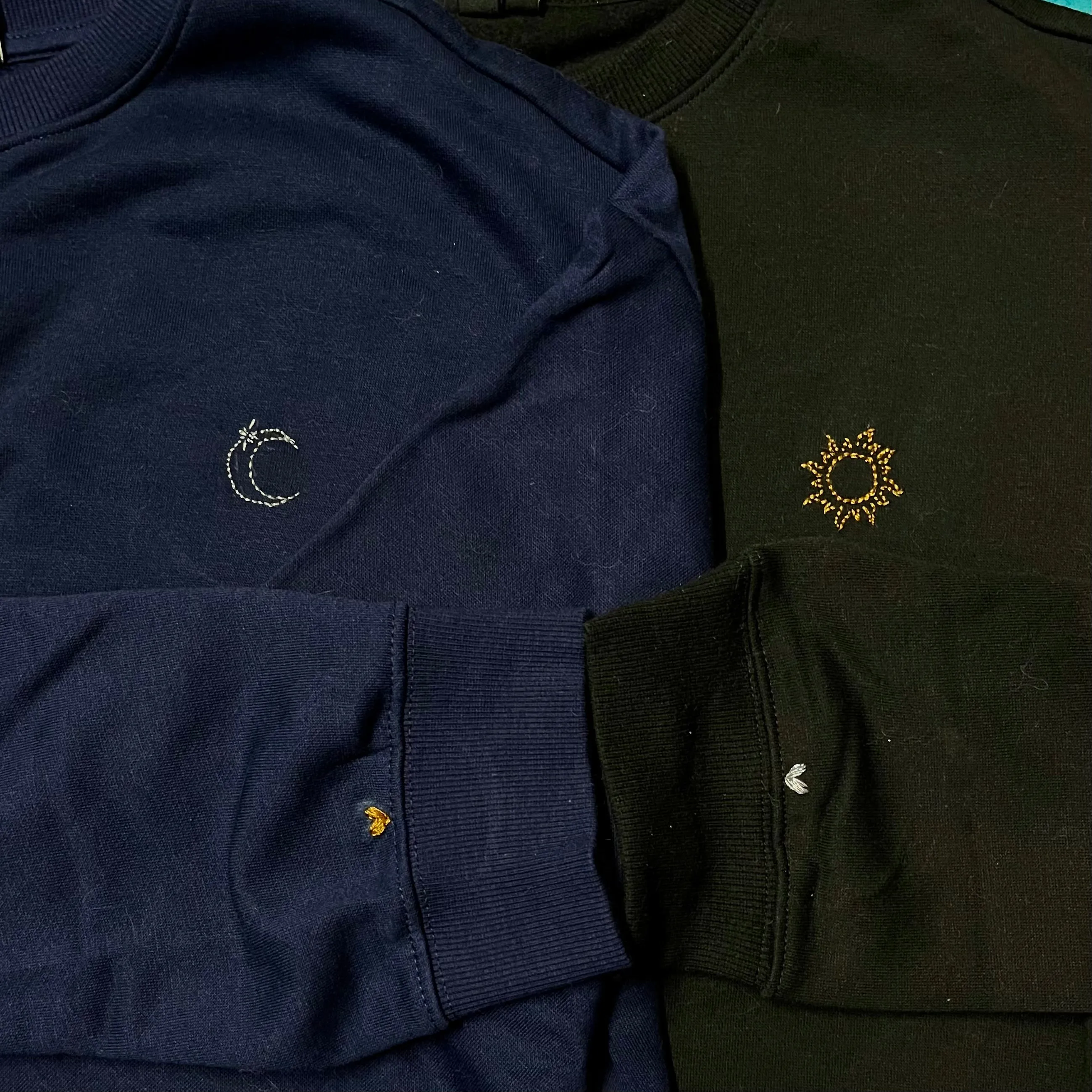 Sun & Moon Hand Embroidered Couple Hoodies