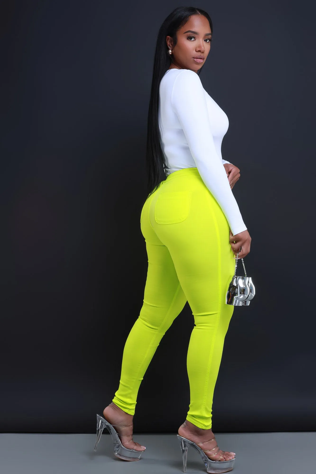 Super Swank High Waist Stretchy Jeans - Neon Yellow