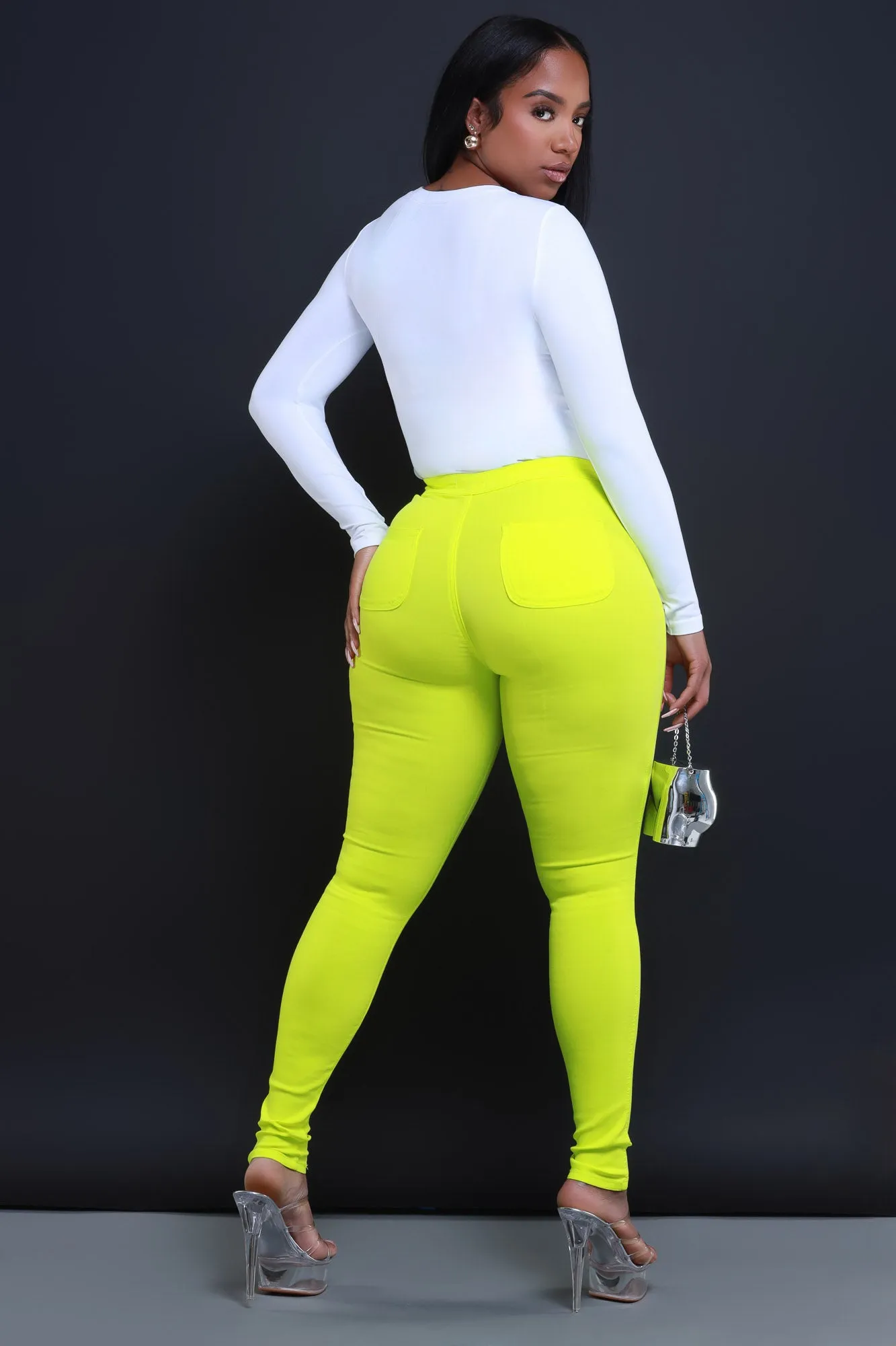 Super Swank High Waist Stretchy Jeans - Neon Yellow