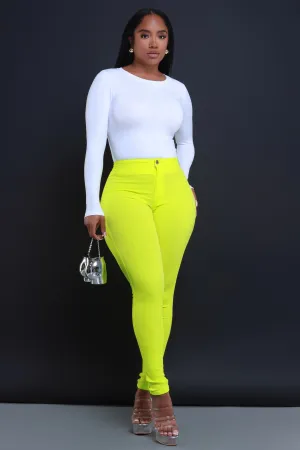 Super Swank High Waist Stretchy Jeans - Neon Yellow