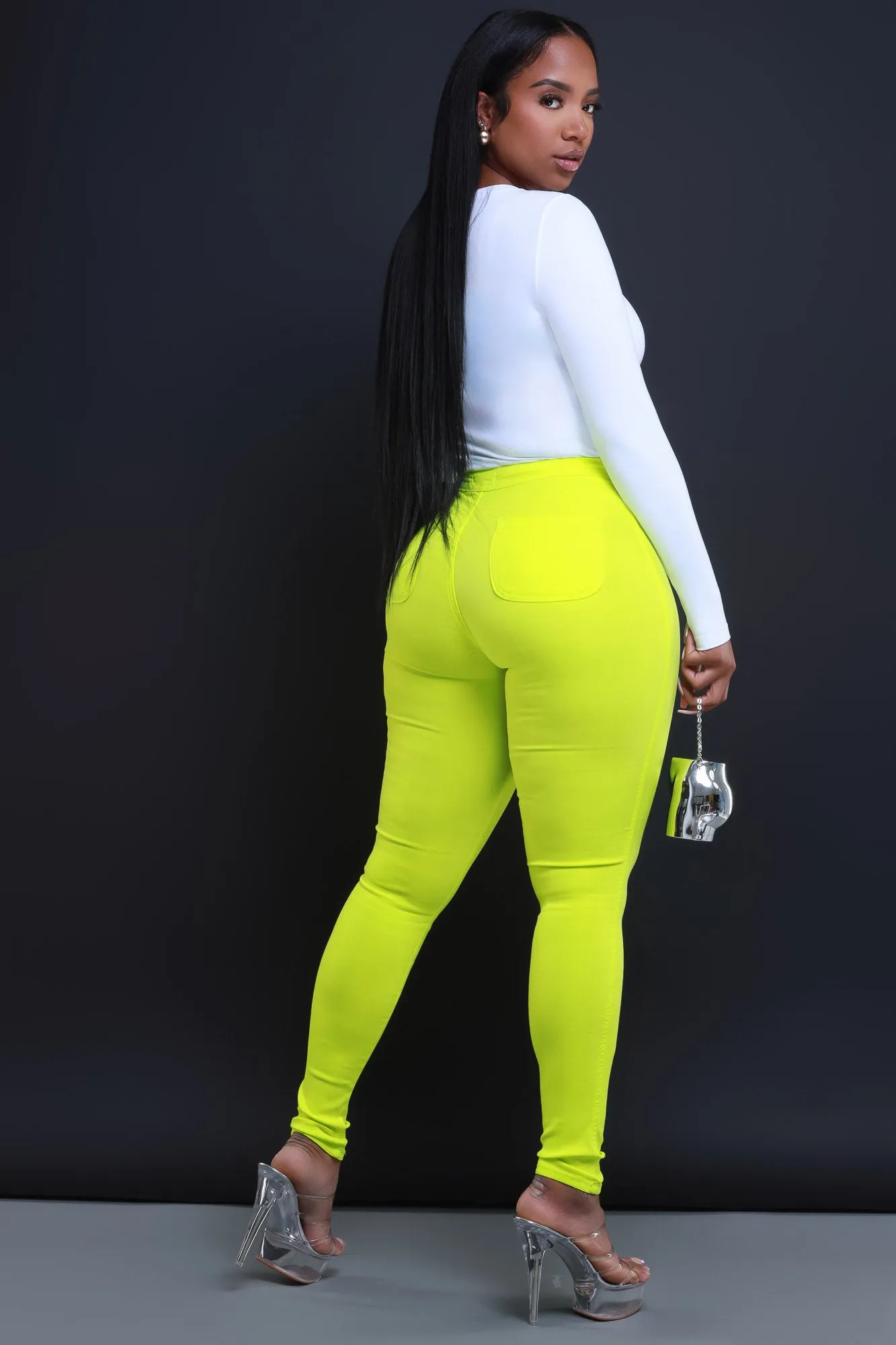 Super Swank High Waist Stretchy Jeans - Neon Yellow