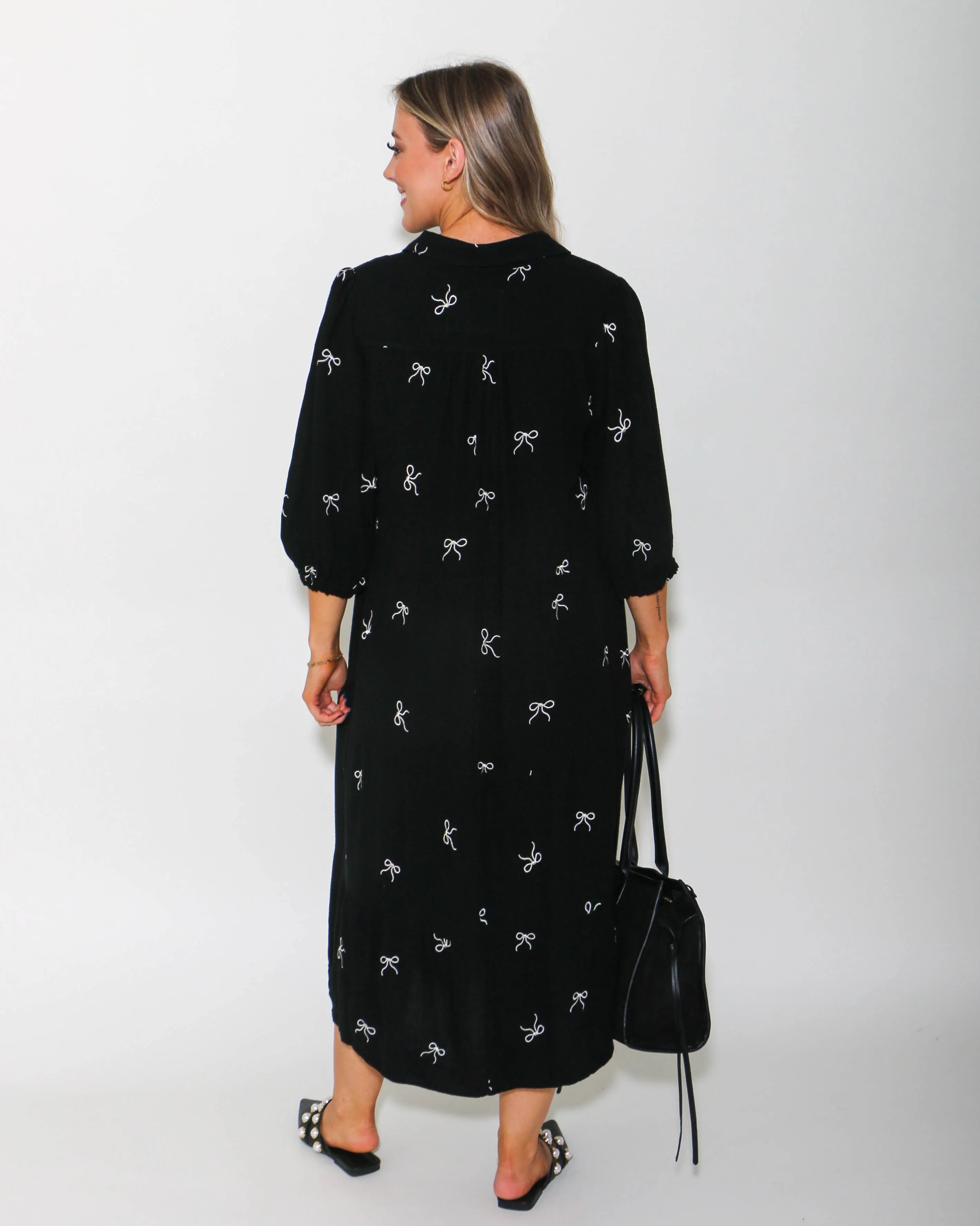 Tiered Linen Ribbon Embroidered Dress