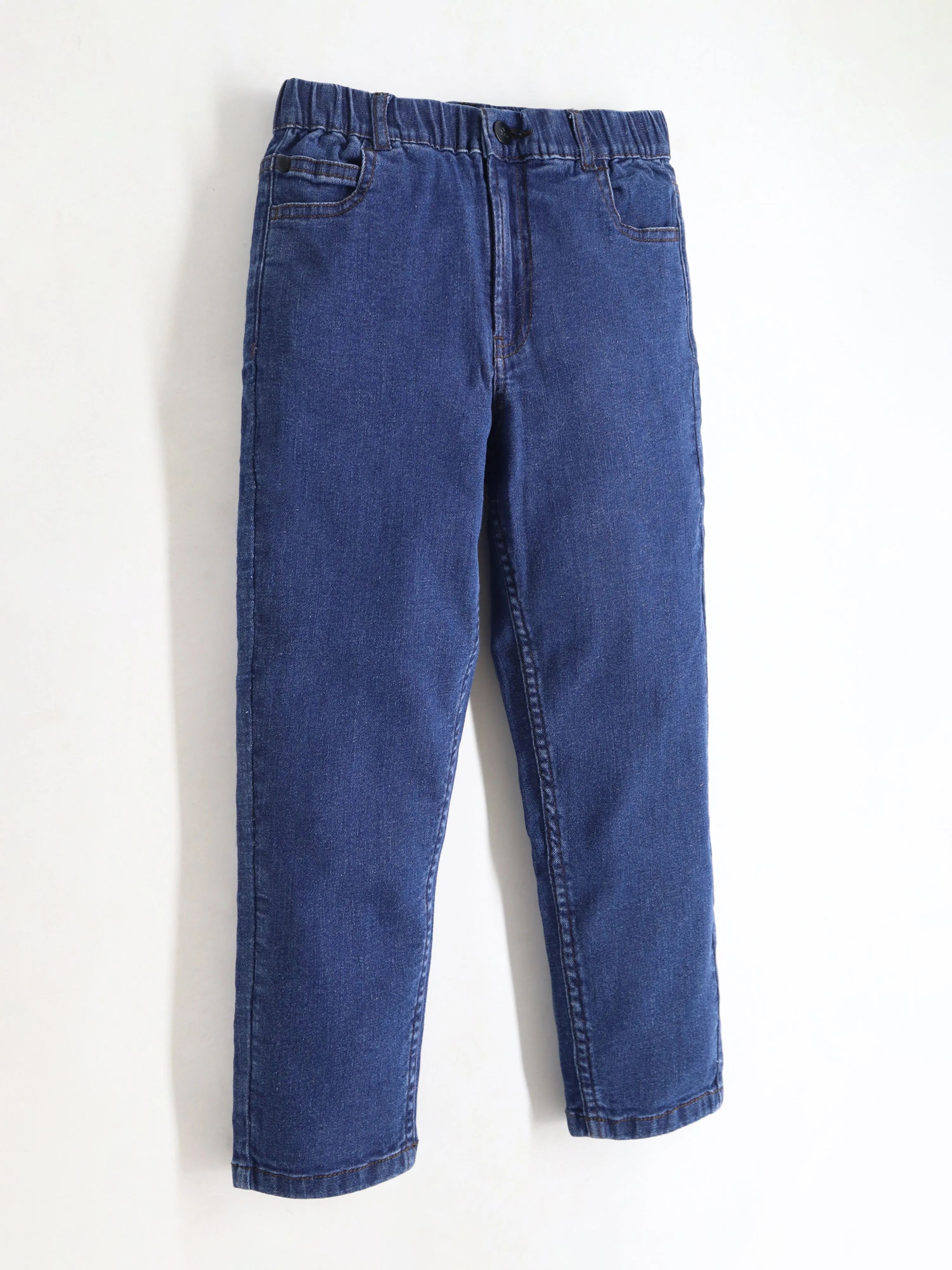 Unisex Easy Fit Washed Dark Blue Denim Jeans