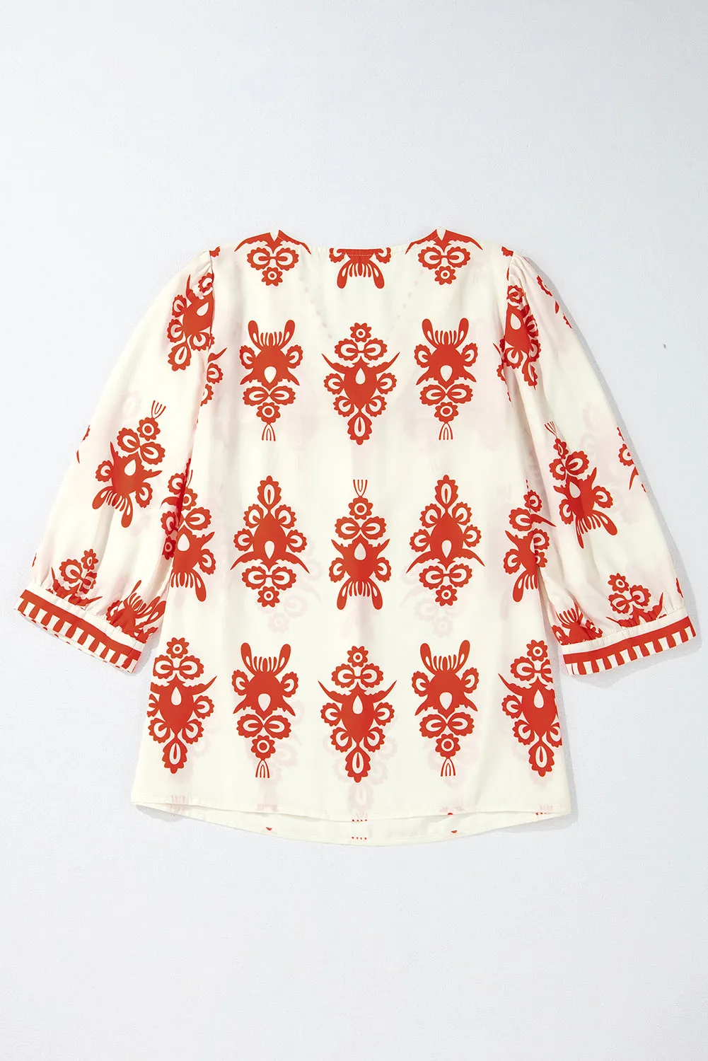 Vintage Geometric Printed V Neck Blouse