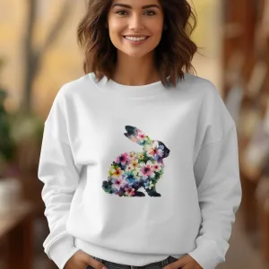 Watercolor Floral Bunny Sweatshirt, Spring Flowers Rabbit Tee, Easter Holiday Unisex Gift, Nature Lover Shirt, Casual Wear Top