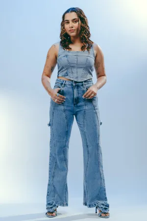 Wavy Seamed Light Washed Jeans