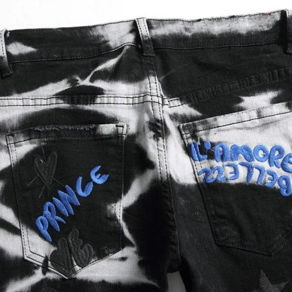 White bleach embroidered men's jeans
