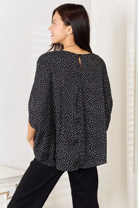 Women's Double Take Printed Dolman Sleeve Round Neck Blouse