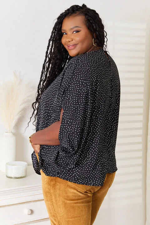 Women's Double Take Printed Dolman Sleeve Round Neck Blouse