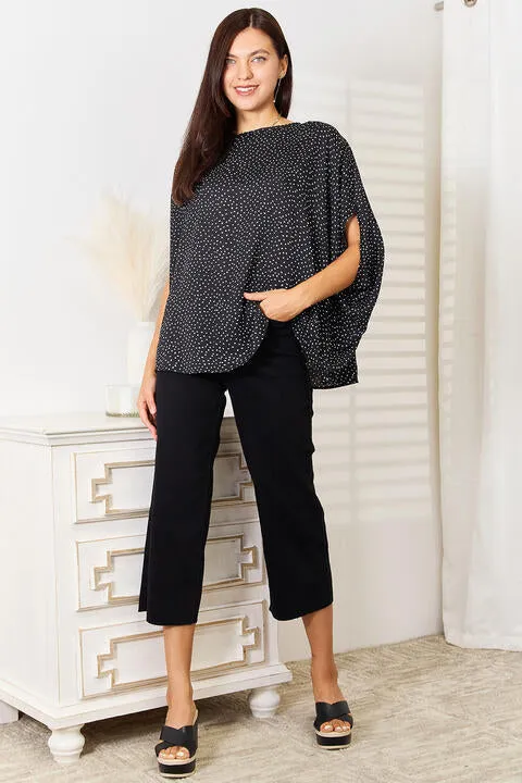 Women's Double Take Printed Dolman Sleeve Round Neck Blouse