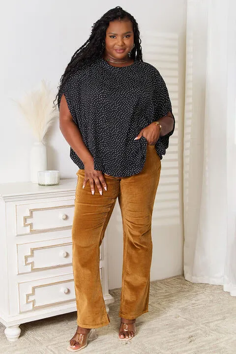 Women's Double Take Printed Dolman Sleeve Round Neck Blouse