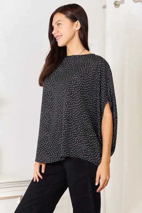 Women's Double Take Printed Dolman Sleeve Round Neck Blouse