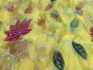 Yellow Multicolor Floral Sequins Net Embrioded Viscose Fabric